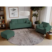 Beautysofa Polstergarnitur Monte, (Polsterset aus Cord-Bezug, Schlafsofa mit Bettkasten, Sessel und Hocker), mit Wellenunterfederung, schwarze Holzbeine grün