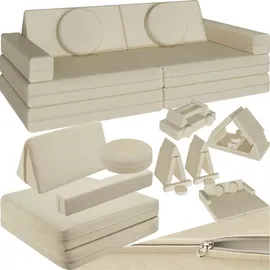Tectake tectake® Spielsofa, 8-teilig, flexible Anordnung, Leinenbezüge, abnehmbar und waschbar, stapelbar