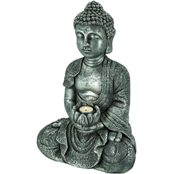 NOOR LIVING Kerzenhalter Buddha (1 Stück), sitzend, aus Magnesia grau