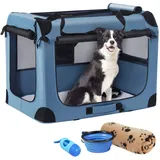 Petprsco Tragbare Hundebox, zusammenklappbare Hunde-Reisebox, 81 x 58 x 58cm, mit weicher Decke, Faltbarer Schüssel und einem Kotbeutel mit Spender für mittelgroße und große Hunde