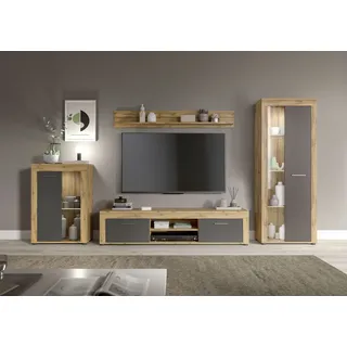 INOSIGN »Aosta, 4-tlg., best. aus: Vitrine, Lowboard, Wandboard & Vitrine hoch«, (4 St.), Wohnwand, Kombination, Anbauwand, Möbel Set, Schrankwand, Möbel Kombi