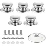 5 Stück Edelstahl Topfdeckelgriffe, Universal Topfdeckelknöpfe mit Schrauben, Hitzebeständige Topfgriffe Ersatz für Pfannen, Kochgeschirr, Topfdeckel Knopf, Ersatzgriff für Topfdeckel Griff