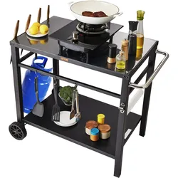VEVOR Outdoor BBQ Servierwagen Doppelregal Mobiler Küchenwagen Zubereitung