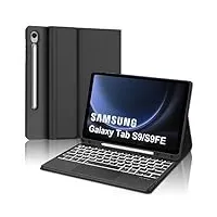 Samsung Galaxy Tab S9 FE Hülle mit Tastatur, Samsung Tablet Tastatur mit Touchpad für Galaxy Tab S9 FE 10.9"/Tab S9 11" 2023, Magnetisch Abnehmbarer 7-Farbige Beleuchtung mit QWERTZ Layout, Schwarz
