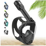 Khroom Schnorchel Schnorchelmaske Erwachsene Tauchermaske Vollgesichtsmaske Schnorcheln (geprüfte CO2 Sicherheit, Vollgesichtsmaske Tauchmaske), Seaview Pro schwarz S/M (bis 1,69m)