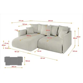 altdecor Ecksofa Cord 2-Sitzer Creme