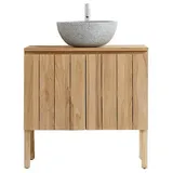 Tikamoon Waschtisch Jill Waschtischunterschrank aus massivem Teakholz 80 cm beige