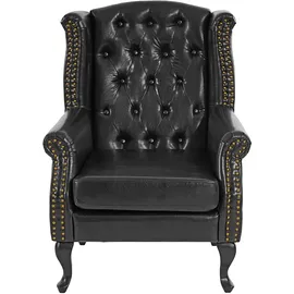 Mendler Sessel Relaxsessel Clubsessel Ohrensessel Chesterfield, Kunstleder ~ schwarz ohne Ottomane