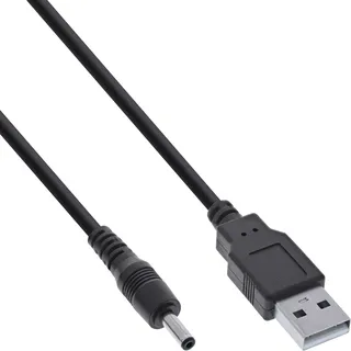 InLine USB DC Stromadapterkabel, USB A Stecker zu DC 3,5x1,35mm Hohlstecker, schwarz, 1m 26806A