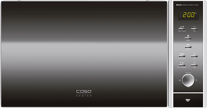 CASO MG25 Ceramic menu, 2‑in‑1 Mikrowelle mit Grill | Boden mit Mikrowellenreflektor, kein Drehteller, Grillrost für 2 Ebenen, 900 W, 1000 W Grill, 25 L, Sound on/off, Edelstahl verspiegelt