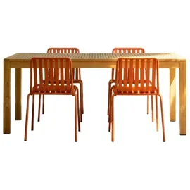 Tikamoon Teo - Gartenmöbel Set aus massivem Teak und orangefarbenem Metall 4 Stühle