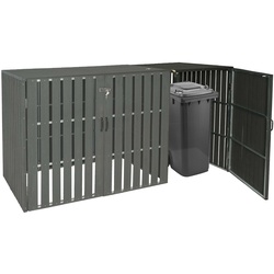 1er WPC-Mülltonnenverkleidung Erweiterung MCW-J28, Mülltonnenbox, Metall Holzoptik ~ anthrazit
