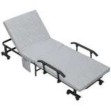 REDOM Gästebett Klappbett Hellgrau/Schwarz, Stahlrahmen, 190x76x33 cm, mit Rollen (Packung, 1-St., Gästebett mit 5-stufig verstellbarer Rückenlehne) Platzsparendes Reisebett für Gästezimmer & Camping grau|schwarz
