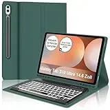 IVEOPPE Tastatur für Samsung Galaxy Tab S10 Ultra 2024, Hülle Tastatur Galaxy Tab S10 /S9 Ultra, Abnehmbarer QWERTZ Beleuchtung Keyboard für Samsung S9/S10 Ultra 14.6 Zoll, Dunkelgrünes