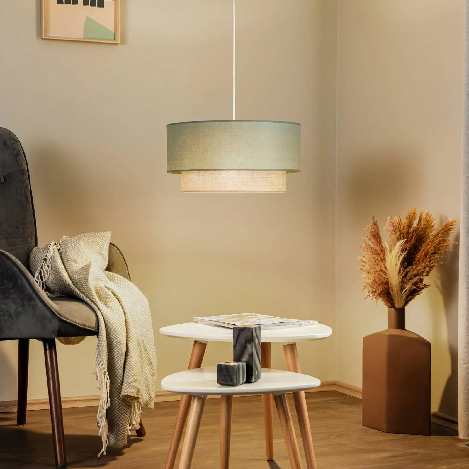 Hängelampe Boho Duolla, dimmbar, braun / rost, für Schlafzimmer, Metall, Pendelleuchte - 45 cm - 45 cm - 22 cm