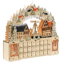 Homcom Adventskalender zum Befüllen 24 Schubladen Fächer Weihnachtskalender mit LED-Lichtern Adventskalenderbox Weihnachtsdekoration DIY MDF Naturholz 45 x 9 x 42,5 cm