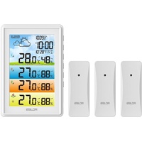 BALDR Wetterstation Funk mit 3 Außensensoren Innen Außen Digital Thermometer