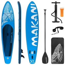 ECD Germany SUP-Board Aufblasbares Stand Up Paddle Board Makani XL Surfboard, Blau 380x80x15cm PVC bis 150 kg Pumpe Tragetasche Zubehör blau