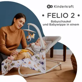 Kinderkraft FELIO 2 Babywippe - 2-in-1 Babyliege - Schaukelfunktion - Vibrationen & Musik - Mit Spielbügel & Zubehör - Waschbarer Bezug - Grau - Grau