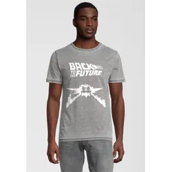 T-Shirt RECOVERED "Back to the Future Delorean", Herren, Gr. L, grau, 55% Baumwolle, 45% Polyester, bedruckt, casual, normal, Rundhals, Kurzarm, Shirts, im zeitlosen Design