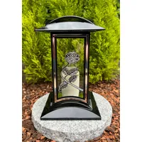 Grablampe Grablaterne mit Rosen-Motiv 27 cm H. Silber Farbe Grabkerze Kerze Grabkerze Grablicht Gartenlampe Laterne inkl. Kerze.