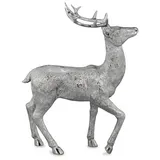 Gro�e Stehende Silber Deko Hirsch Figur & Geweih - Weihnachten Wildfigur 28 cm