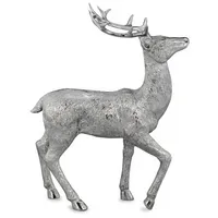 Große Stehende Silber Deko Hirsch Figur & Geweih - Weihnachten Wildfigur 28 cm