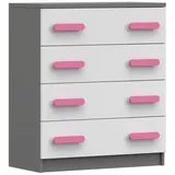 Deine Möbel 24 Jugendzimmer-Set INGE III in Weiß / Weiß + Grau / Weiß + Eiche Sonoma ; 4-teilig, (Kleiderschrank Kommode Wandregal Schreibtisch, 4-tlg., Sonoma Eiche Grau), Kinderzimmer Set Weiß Griffe Rosa Blau Grün Grau aus Laminatplatte grau