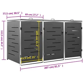 vidaXL Mülltonnenbox für 3 Tonnen 207 x 77,5 x 115 cm grau/anthrazit 149556