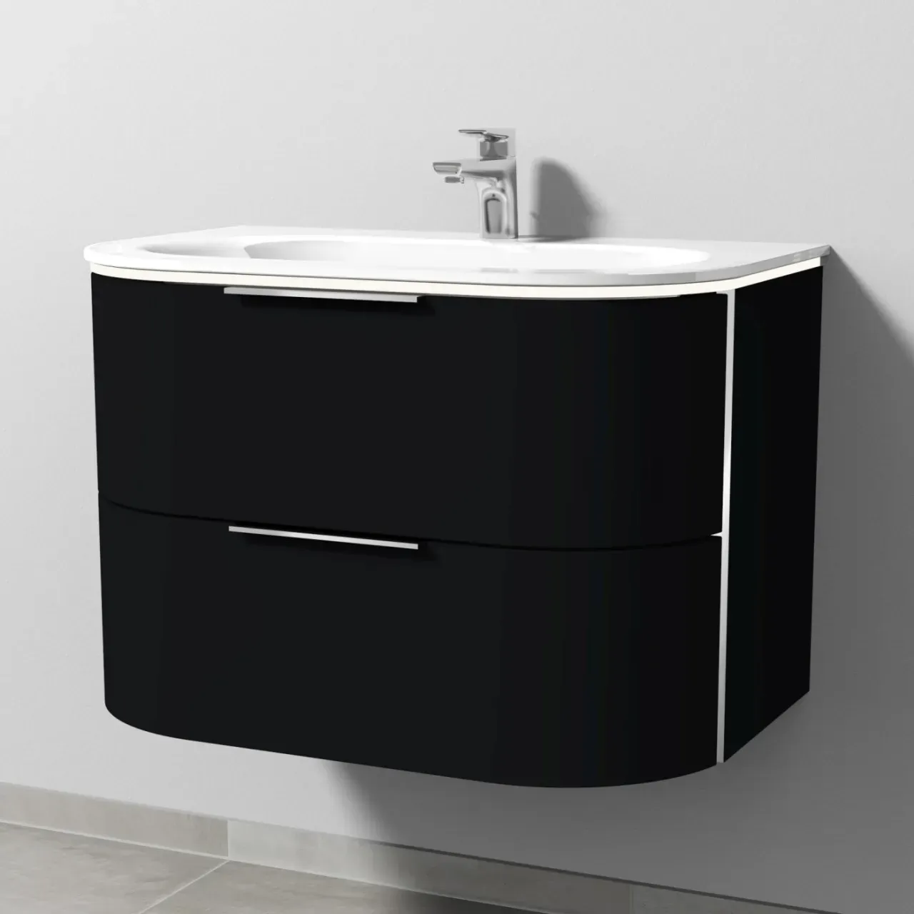 Sanipa 4balance Glas-Set mit 2 Auszügen und LED-Beleuchtung, Schwarz-Matt, DG21208 DG21208
