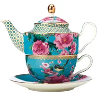 Maxwell & Williams HV0158 Teeservice - 3-tlg - Teekanne, Tasse, Untertasse - TC Silk Road, Porzellan, Geschenkbox - Blau