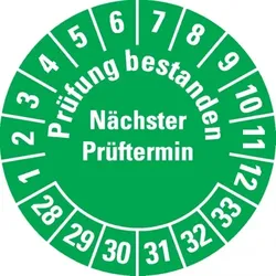 Dreifke® Prüfplakette Prüfung bestanden Nä.Prüft.28-33, grün, Dokufolie, Ø30mm, 500 Stk.