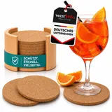 wortek Untersetzer Gläser Korkuntersetzer rund – 10er Set Kork Untersetzer 10cm Korkplatte – hitzebeständige Tischuntersetzer Tassenuntersetzer Glasuntersetzer Kork – Inkl. Aufbewahrungsbox aus Holz