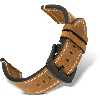 RoYiio Leder Uhrarmband 22 mm Armband mit Quick Release Weich Bequem Uhrenarmband für Damen Herren - Gelb Braun
