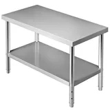 Vevor Kommerzieller Edelstahltisch 122 x 61 x 86 cm, Edelstahl Zweilagiger Arbeitstisch Zerlegetisch Gastro 150 kg + 100 kg Tragfähigkeit, Gewerbe Küchentisch, Höhenverstellbarer Zubereitungstisch