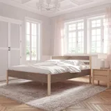 Hansales Holzbett 180x200 cm Kaja Scandi Style mit Rollrost - mit Stoffbezug - Farbe Braun - aus behandeltem FSC® Birkenmassivholz - Farbe braun - 350 kg - Doppelbettgestell mit Kopfteil