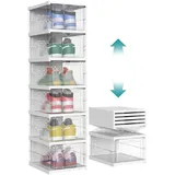 SONGMICS Schuhschrank, mit 6 Schuhboxen, integrierter Schuh-Organizer, faltbar, tragbar, für Schuhe bis Größe 46, 1-Min-Montage, transparent-wolkenweiß LSP205W01