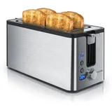 Arendo - Edelstahl Toaster Langschlitz 4 Scheiben - Defrost Funktion - wärmeisolierendes Gehäuse - mit integriertem Brötchenaufsatz - 1400W - Krümelschublade - Display mit Restzeitanzeige - Silber