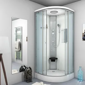 SeniorBad D10-20T0 Komplettdusche mit Schiebetür 100 x 100 cm Weiß Sicherheitsglas D10-20T0