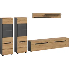 Home Affaire Wohnwand HOME AFFAIRE "REHAT, TOPSELLER, 4-teilig, wahlweise stehend und hängend montierbar", basalt grau, artisan eiche nachbildung, B:272cm H:141cm T:33cm, Holzwerkstoff, Kastenmöbel-Sets, Wohnwand, Kombination, Anbauwand, Set, Wohn-Set, Wohnzimmer-Set, 