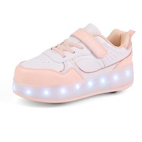 Rollschuhe Schuhe Jungen Mädchen Skateboardschuhe Mit Rollen, Verstellbar Jugend Schuhe mit Rollen und LED Licht, Multifunktionale Sportschuhe Outdoorschuhe für Kinder Erwachsene-Rosa-Vier Räder||37 - 37 EU