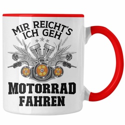 Trendation Tasse Trendation – Motorradfahrer Geschenk für Männer Motorrad Tasse mit Spruch Kaffeetasse für Biker Herren rot