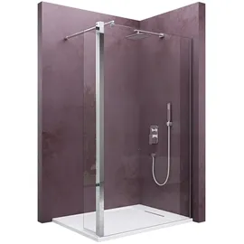 mai & mai Walk-In Duschwand Duschabtrennung 60x200cm 8mm Klarglas mit 30cm Nebenteil ESG-Sicherheitsglas mit Nanobeschichtung Runder Stabilisator B... - Transparent