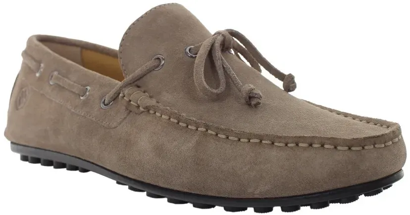 Mokassin, Slipper, Bootsschuh mit Veloursleder-Schnürsenkeln, Gr. 41, taupe, , 25067147-41