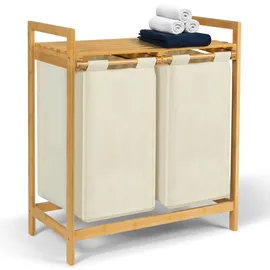 IDMarket Wäschekorb 2 Behälter Bambus, bea Stoff écru