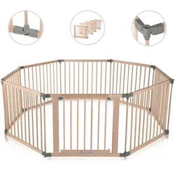 Baby Vivo Laufgitter aus Holz 8 Elemente - individuell verstellbar - PREMIUM in Grau