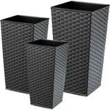 KADAX Rattan Blumentopf Set, mit Einlage, 19+25+30 cm, Graphit