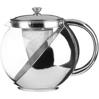 Teekanne mit Filter für Tee und Kaffee - Teekanne mit Deckel und abnehmbarem Filter, aus Glas und Stahl, 17 x 15 x 12 cm, 1,1 l, Silber