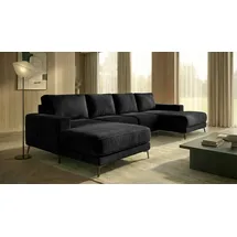 A&J MöbelLand Eckcouch Polyester mit Schlaffunktion 3-Sitzer Schwarz