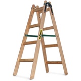 DRABEST - Holzleiter - für Malerarbeiten - 2X 4 Sprossen - m lang - bis 150 kg - Arbeitshöhe 1,24m 2,7 m - Klappbar - Tritt-, Bock-, Stehleiter - Beidseitig Begehbar, Imprägniert - mit Eimerhaken